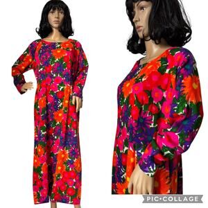 Vintage 60's John Kepley Floral long dress top side slits dress medium